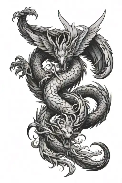 phoenix and a dragon wrapped tattoo design idea