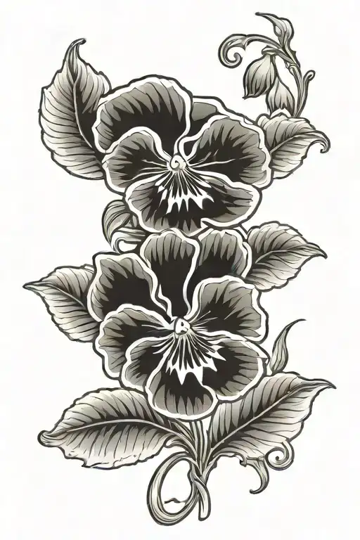 a couple of pansies with long stems entertwined tattoo design idea