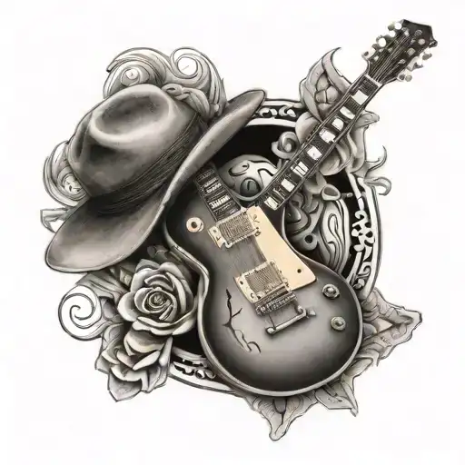 gibson les paul guitar with houston astros hat sitting on the guitar tattoo design idea