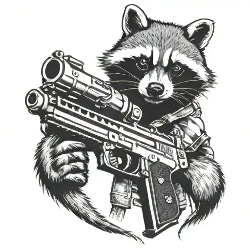 Gun raccoon tattoo design idea