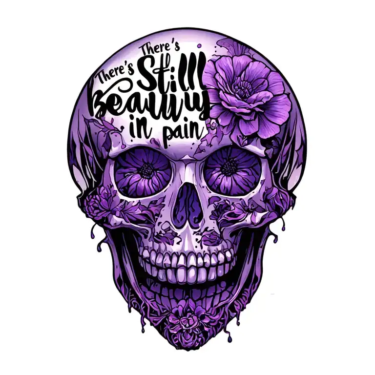 "There's still beauty in pain" candy skull, purple survivor silhouette emerging tattoo design idea