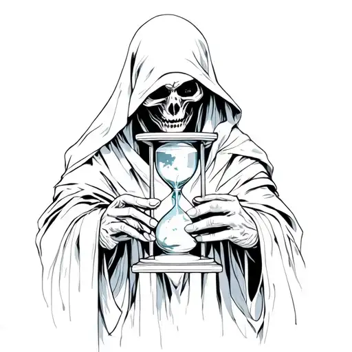 grim reaper holding hourglass filled with life and death tattoo design idea