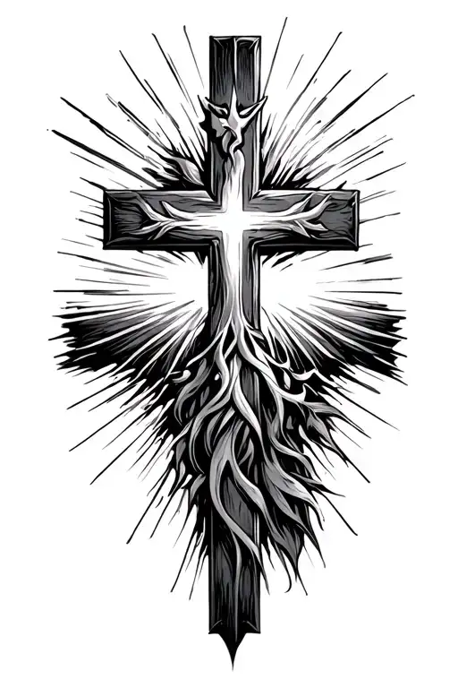 cross with light rays coming tattoo design idea