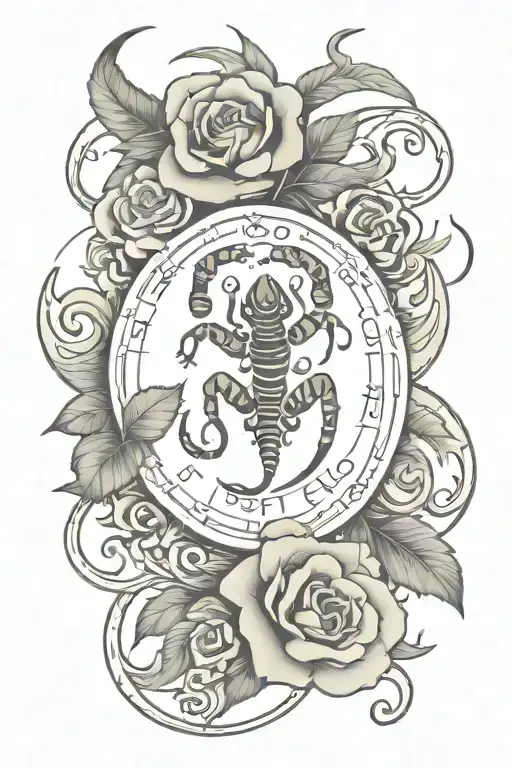 Scorpio zodiac sign with Leo Taurus and Aries surrounding Scorpio tattoo design idea