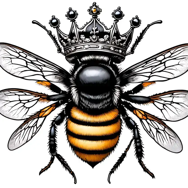 queen bee wearing crown adorned tattoo design idea