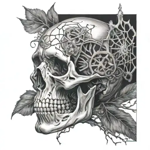 skeleton veins cobwebs flowers death brain gears spikes tattoo tattoo design idea