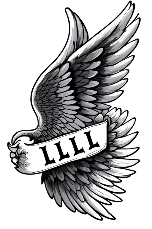 angle wings with lettering LLL inside of it representing a passed away familly member tattoo design idea