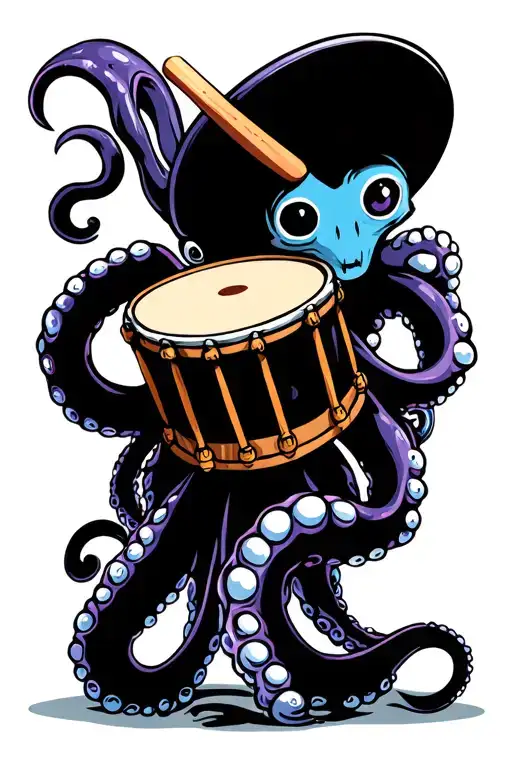 drum and octopus tattoo design idea