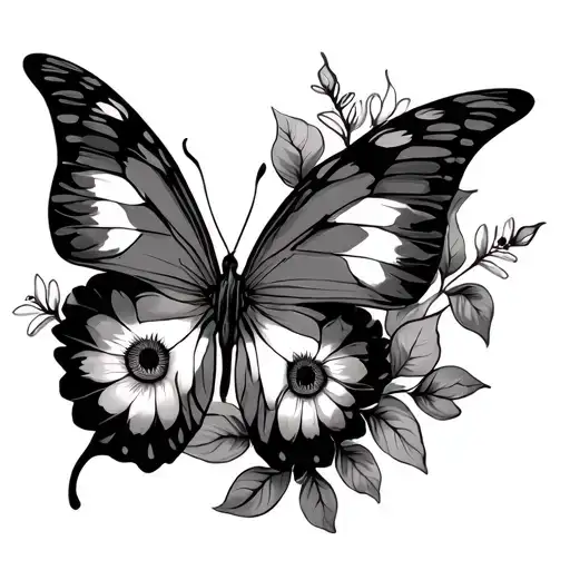 evil eye horse shoe flowers butterfly tattoo design idea