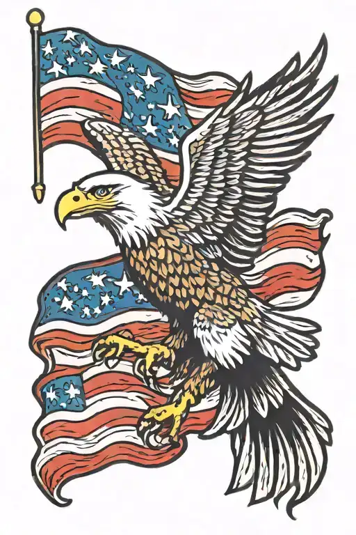 American eagle ripping through American flag tattoo design idea