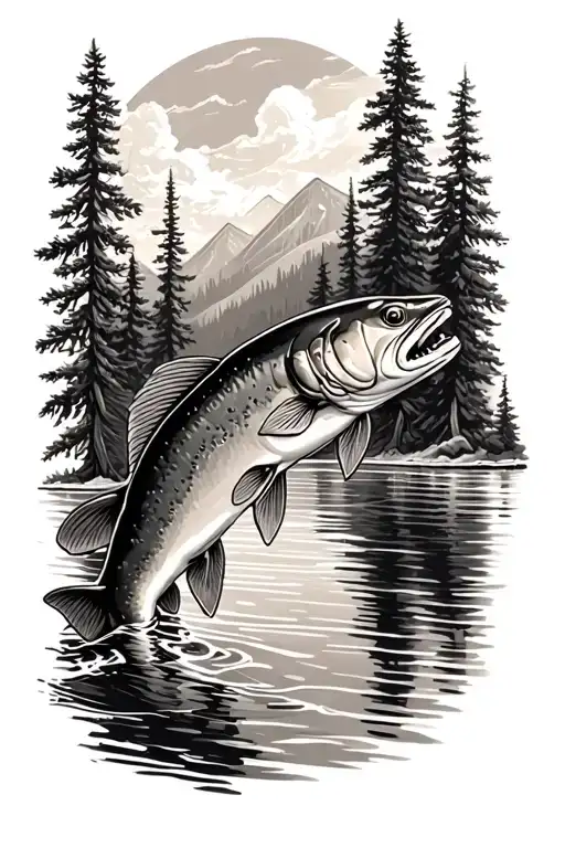pine trees lake trout sleeve tattoo design tattoo design idea