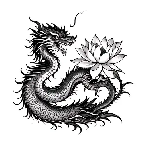chinese dragon holding a lotus flower mandala tattoo design idea