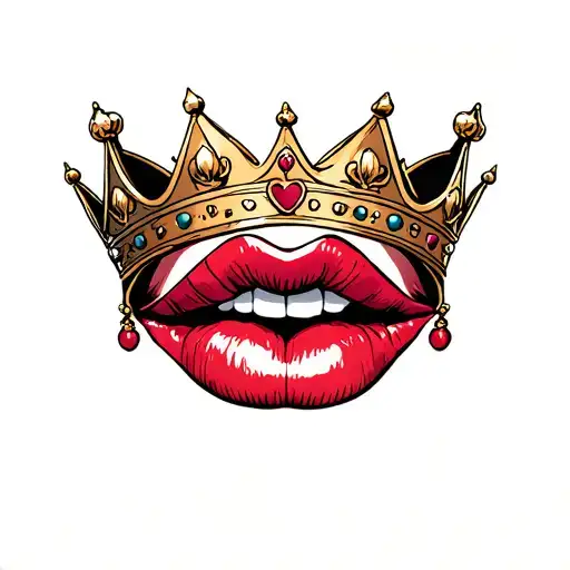 king queen crowns kiss lips tattoo design idea