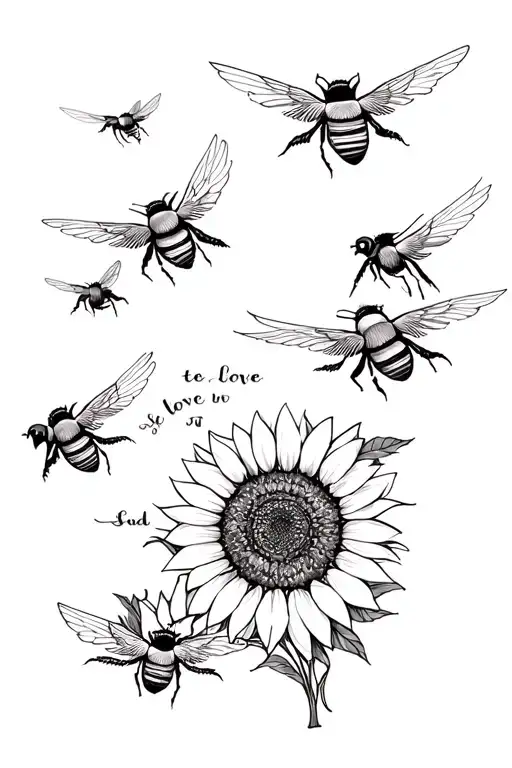 Egyptian pharaoh, bees, birds flying, sunflower, love scripture tattoo design idea