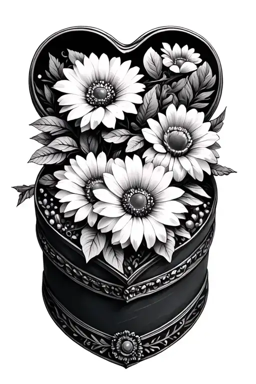 Heart Shaped Box with flowers tattoo design idea
