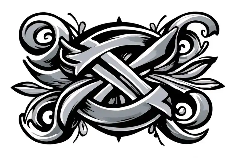 cross with scroll lines forming tattoo design idea