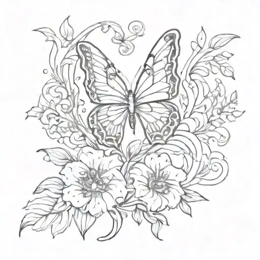 butterfly phoenix flower blooming tattoo design idea