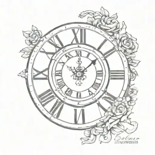 simple Roman numeral clock face tattoo design idea