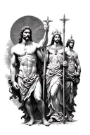 God figures scattered around the lines: Zeus, Athena, Hades, Atreus, Poseidon tattoo design idea