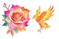 Phoenix rose intertwined tattoo design idea