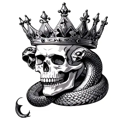 skull snake king crown tattoo design idea