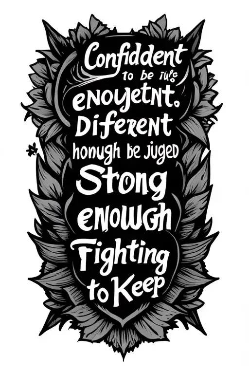 Confident enough to be different, honest enough to be judged, strong enough to keep fighting.” put this on an forearm tattoo design idea