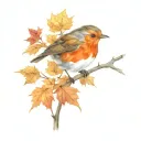 robin perched on maple leaf tattoo design idea