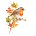 robin perched on maple leaf tattoo design idea