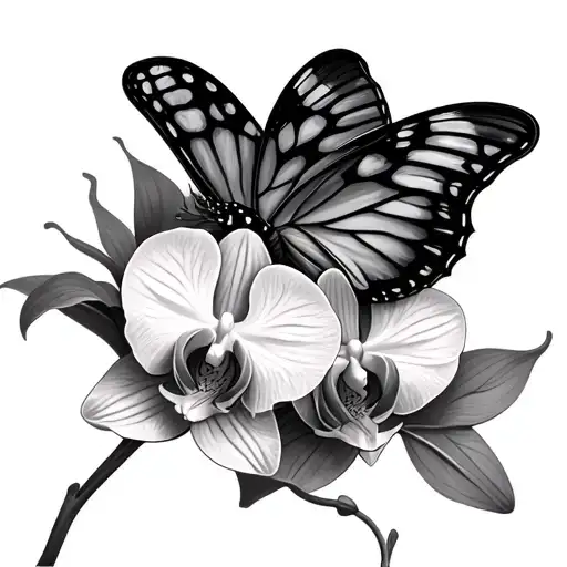 Orchid wit butterfly resting tattoo design idea