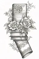 full sleeve arm tattoo with a stack of book and flowers tattoo design idea