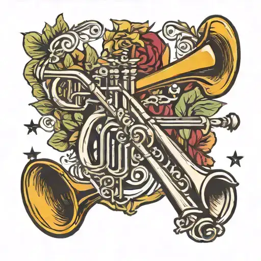 crossed trumpet and trombone tattoo design idea