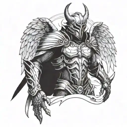 Fallen Angel lucifer in armor tattoo design idea