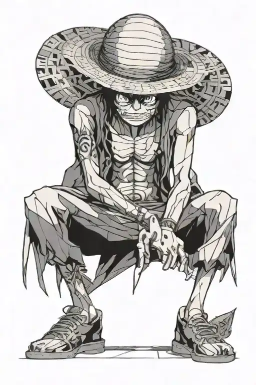 angry Luffy One Piece anime with hat covering half of his face  tattoo design idea