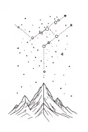 minimalist mountain range with the Gemini constellation shining above, representing growth and cosmic connection. tattoo design idea