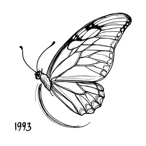 semicolon with a butterfly wing and 1993 beside it tattoo design idea