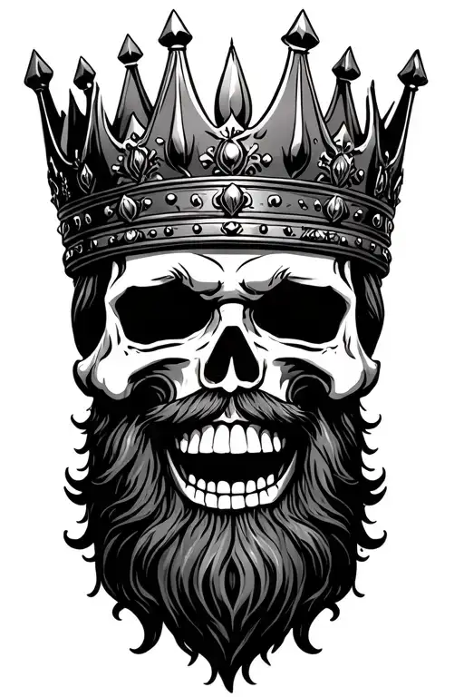 bearded skull king crown laughing tattoo design idea