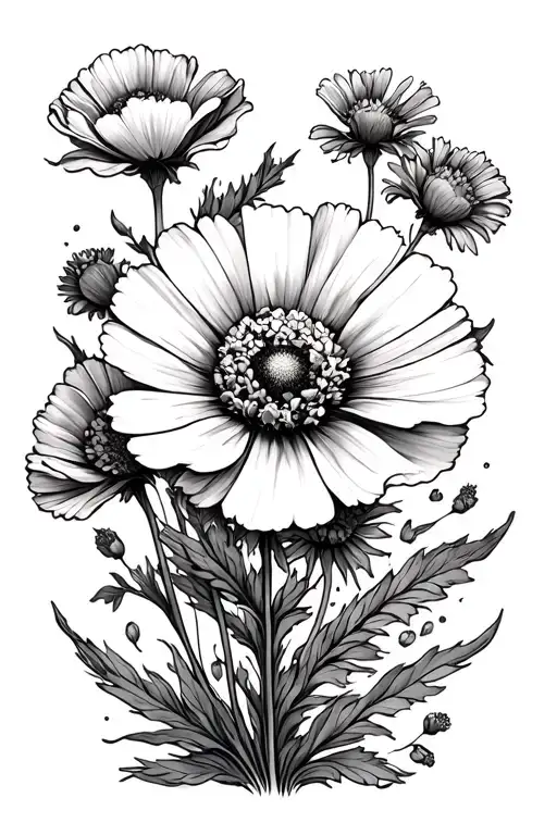 carnation and orange cosmos kids names tattoo design idea