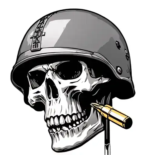 skull with modern army helmet facing sideways with bullet coming towards it  tattoo design idea