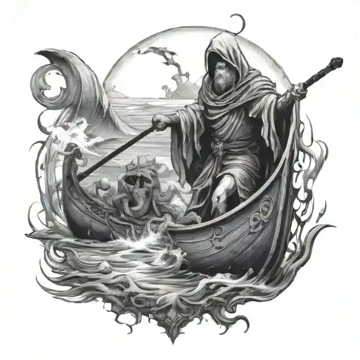 Charon crossing the River Styx tattoo design idea