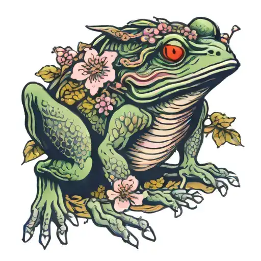 samurai frog with cherry blossom tattoo design idea