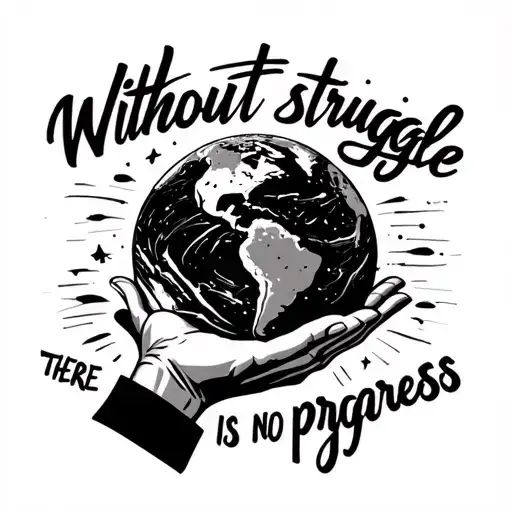 use the words "without struggle, there is no progress" while incorporating a hand giving someone planet earth tattoo design idea