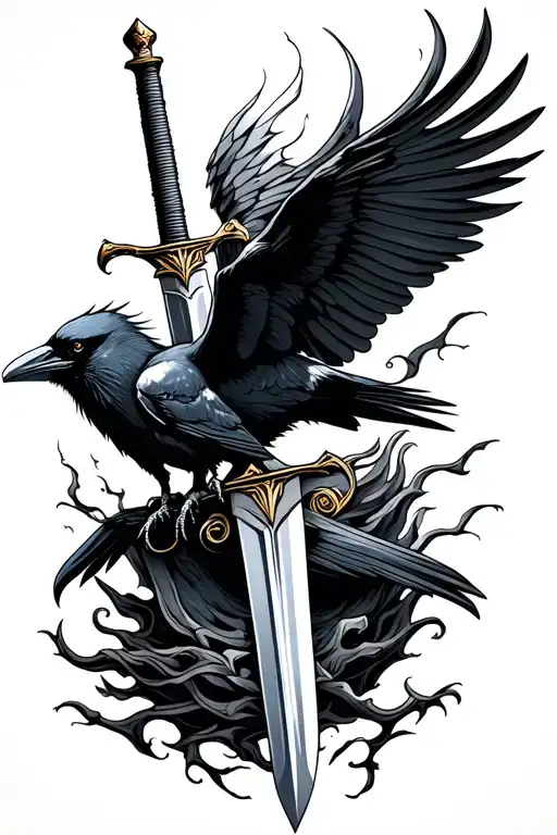 crows, sword, time, storm tattoo design idea