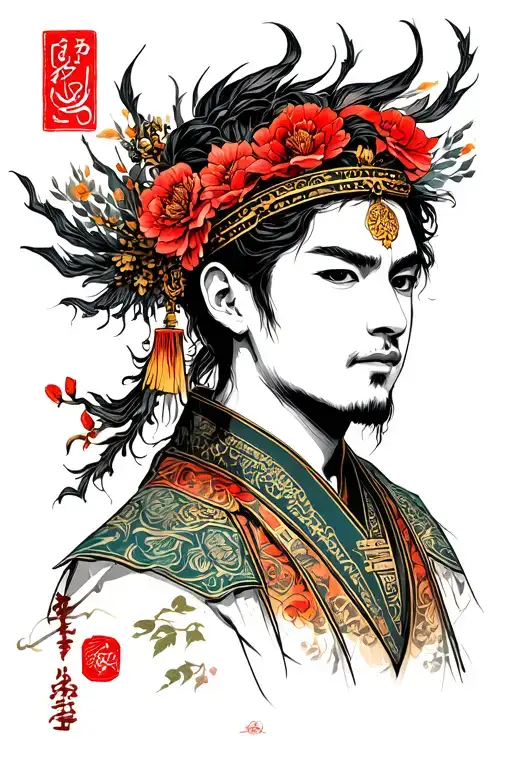 Create sketch sketch of masculine tattoos, inspired Ossetian Nargal fairy tales tattoo design idea