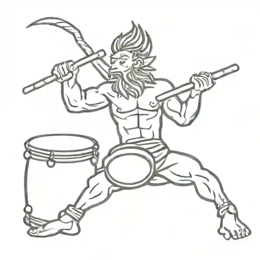 A minimalist tattoo of Sun Wukong playing the drums tattoo design idea