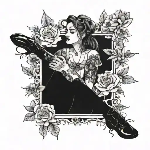 Beautiful girl in stockings with flowers around her tattoo design idea