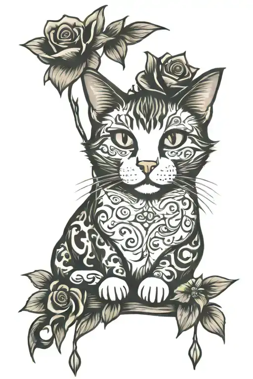 cat memorial piece tattoo design idea