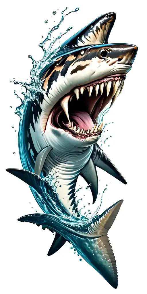 tiger shark tooth and tiger shark swimming down arm tattoo design idea