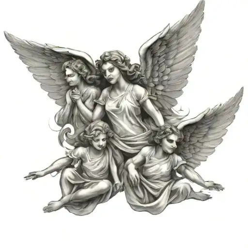 3 angels flying tattoo design idea