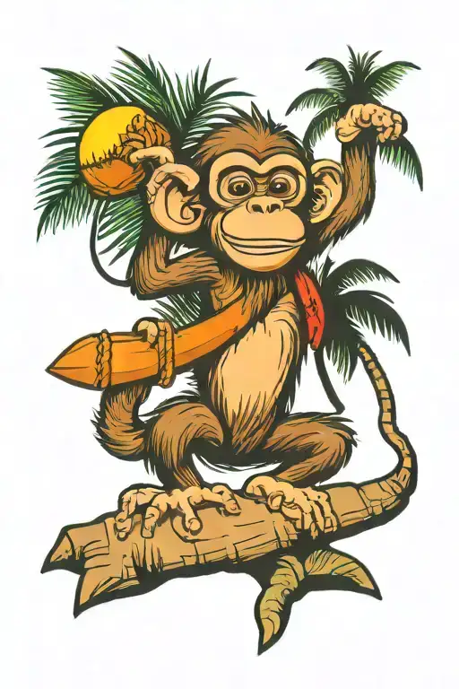 coconut tree monkey tattoo design idea