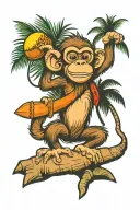 coconut tree monkey tattoo design idea